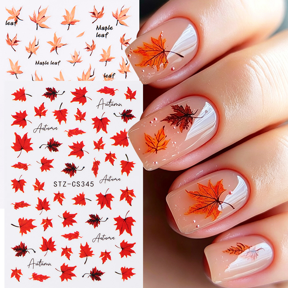 Nail Art Orange - قطعتان من ملصقات الأظافر بتصميم أوراق