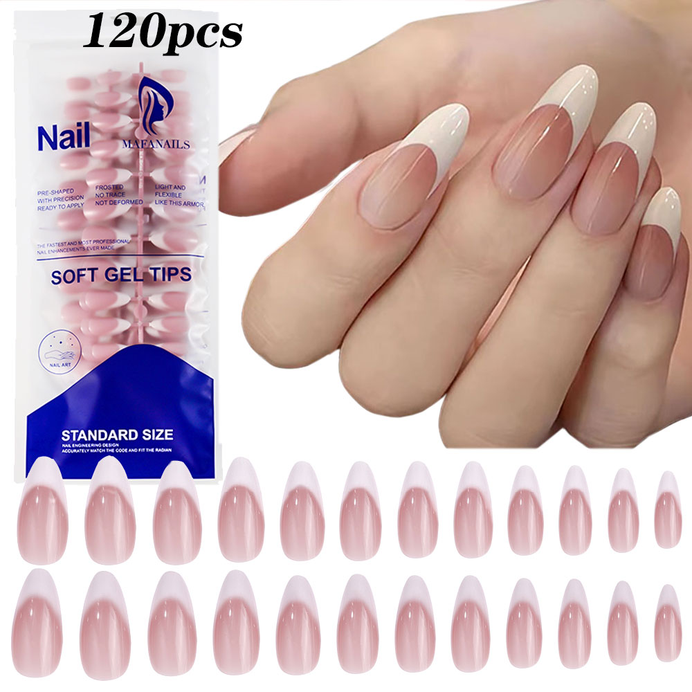 Nail Art Press On - 120 قطعة الوردي المتوسط اللوز الفرنسية