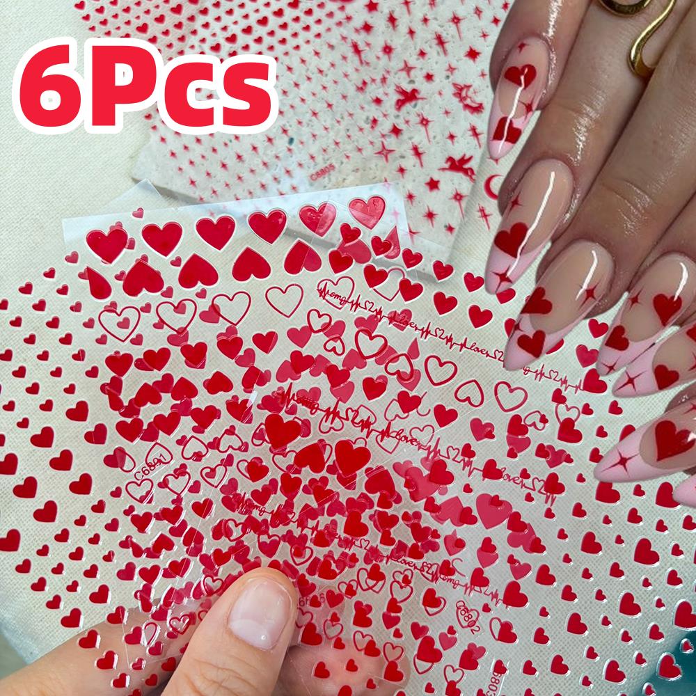 Nail Art Valentines Day - 6 قطعة/المجموعة الأحمر الحب القلب عيد