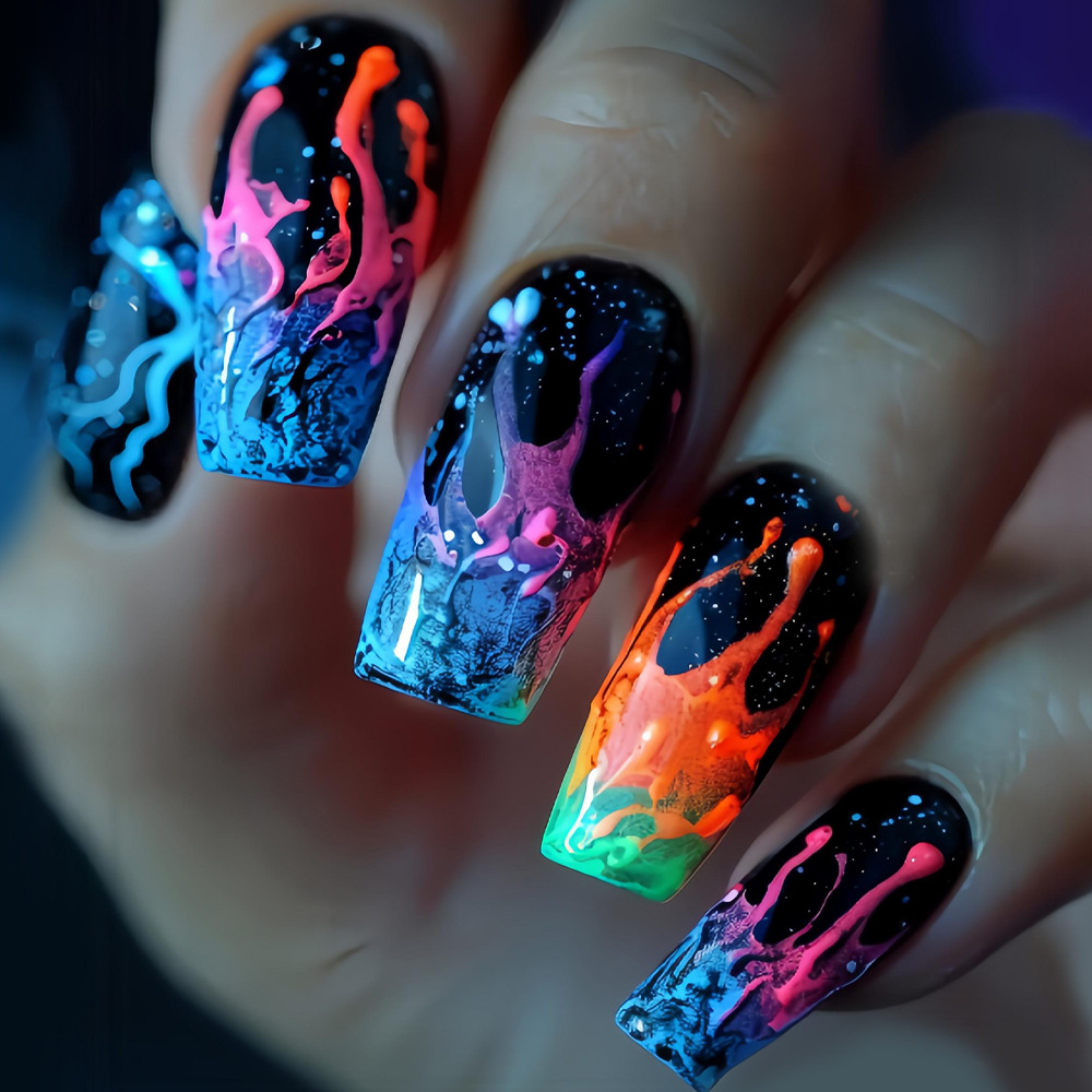 Nail Art Orange - أظافر صناعية متوسطة الحجم للنساء والفتيات،