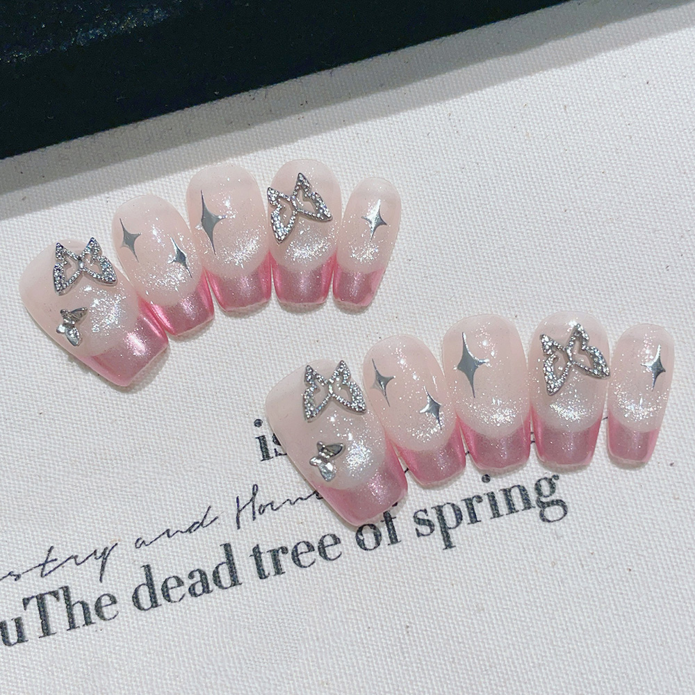Nail Art Pink - 10 قطع من الأظافر الاصطناعية القصيرة