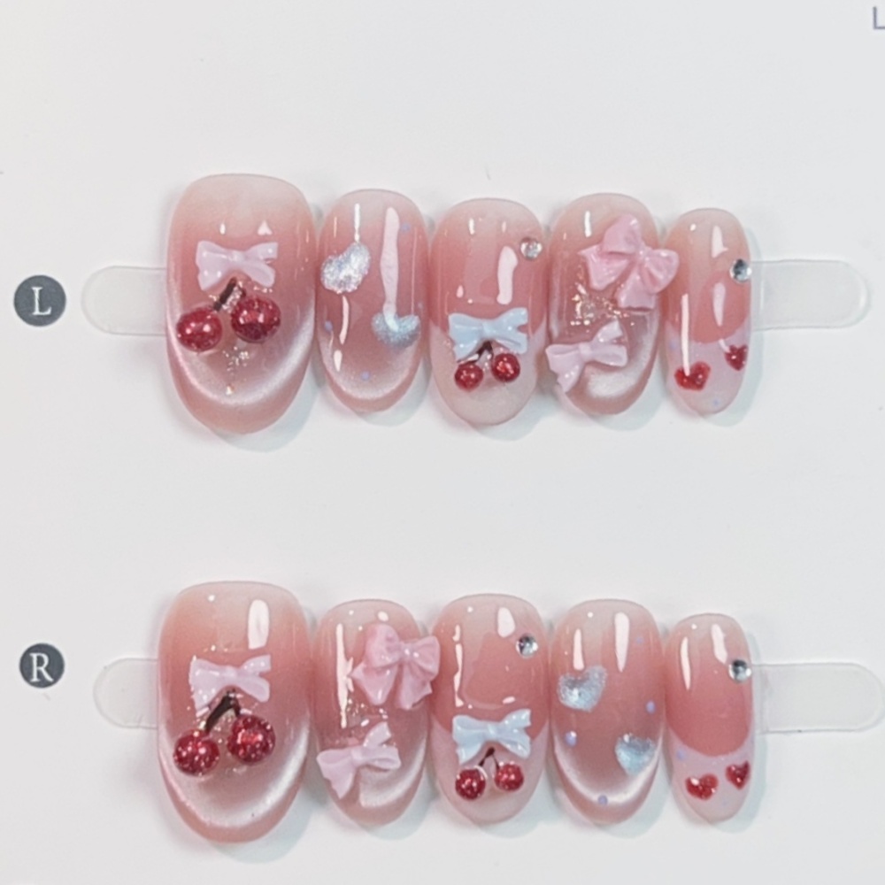 Nail Art Pink - 10 قطعة عين القط اليدوية وهمية