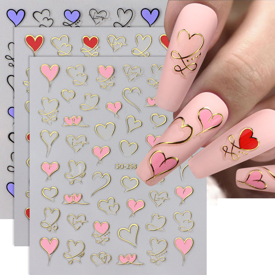Nail Art Valentines Day - 3 قطعة Y2K الذهب موجة خط