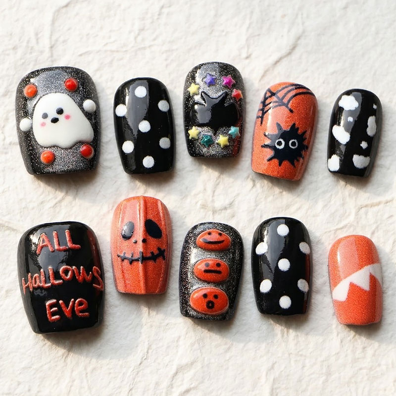 Nail Art Press On - 10 قطع من أظافر الهالوين اللاصقة