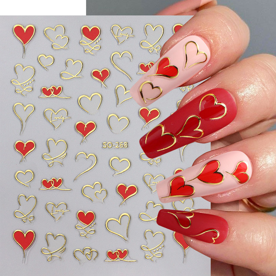 3 قطعة Y2K الذهب موجة خط القلب - مراجعة Nail Art Valentines Day وسعره