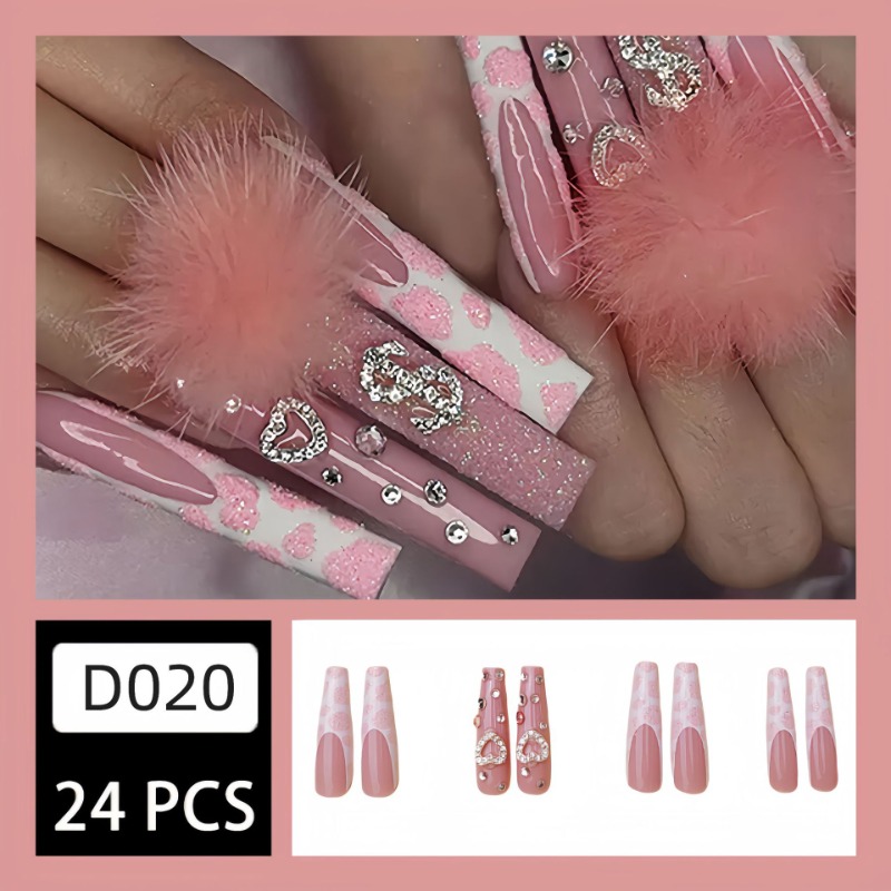24 قطعة مربع طويل جدًا اضغط عل - مراجعة Nail Art Pink وسعره