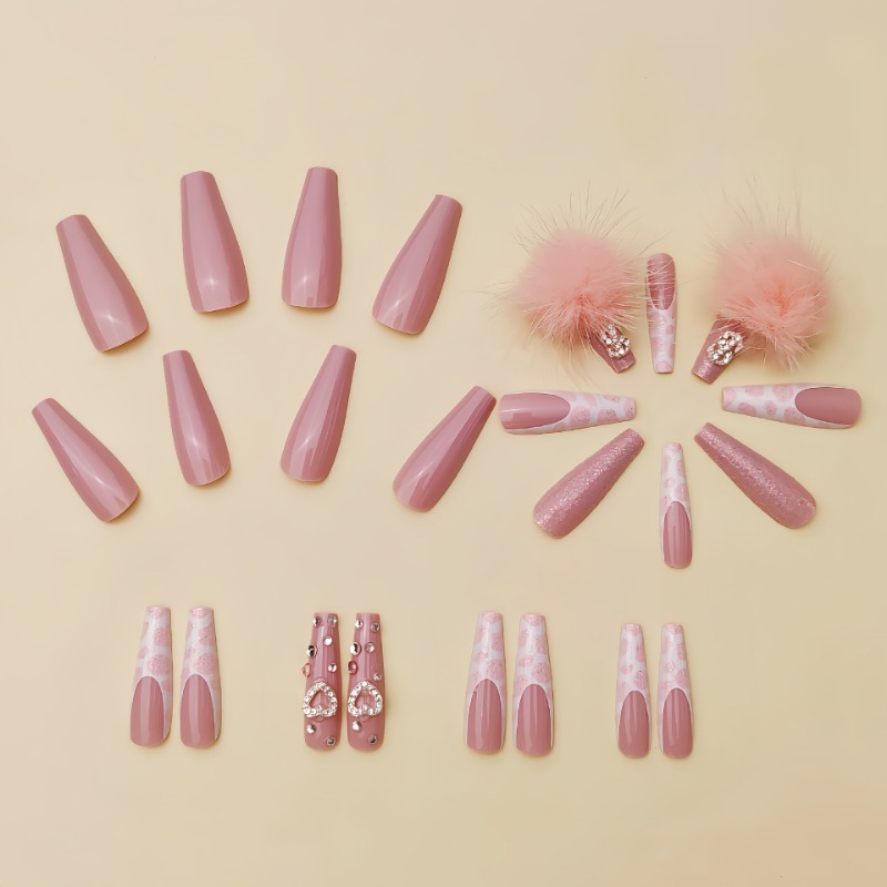 24 قطعة مربع طويل جدًا اضغط عل - مراجعة Nail Art Pink وسعره