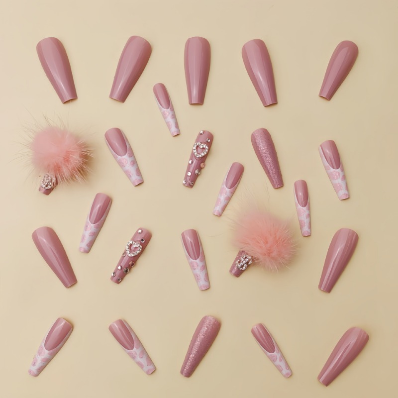 24 قطعة مربع طويل جدًا اضغط عل - مراجعة Nail Art Pink وسعره